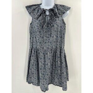 Rebecca Taylor S Floral Drop Waist Dress Ruffle‎ Tie Neck Sleeveless Vine Print